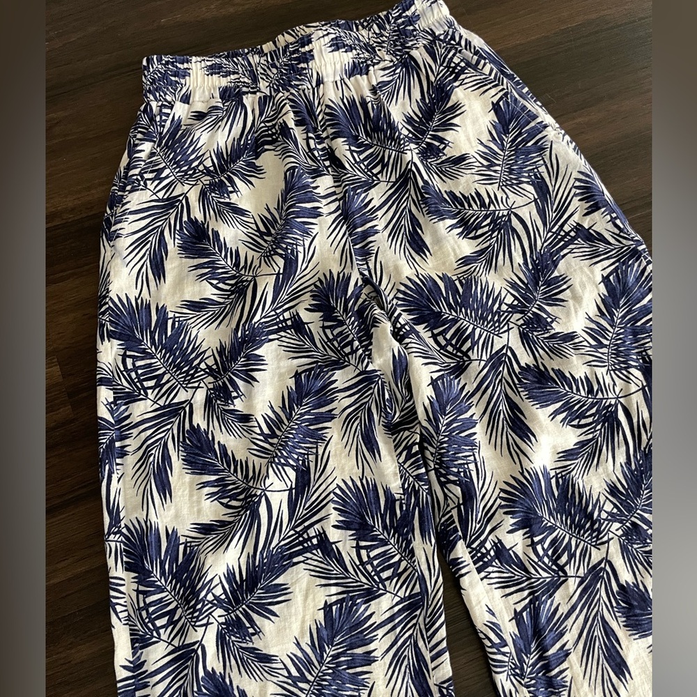 Panama Jack Linen Palm Leaf Pants Wide Leg Resortwear Beach Ankle XS Palazzo